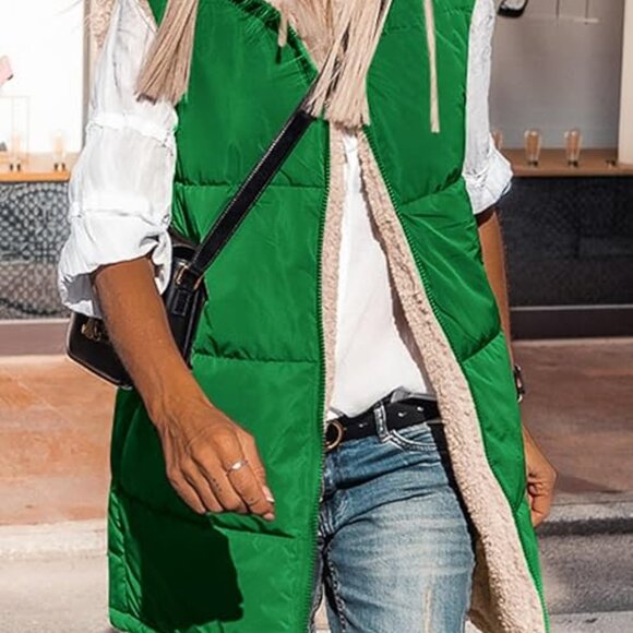 Jackets & Blazers - Reversible Vests Sleeveless Fleece Jacket Zip Up Hoodie Pockets Long Warm Winter